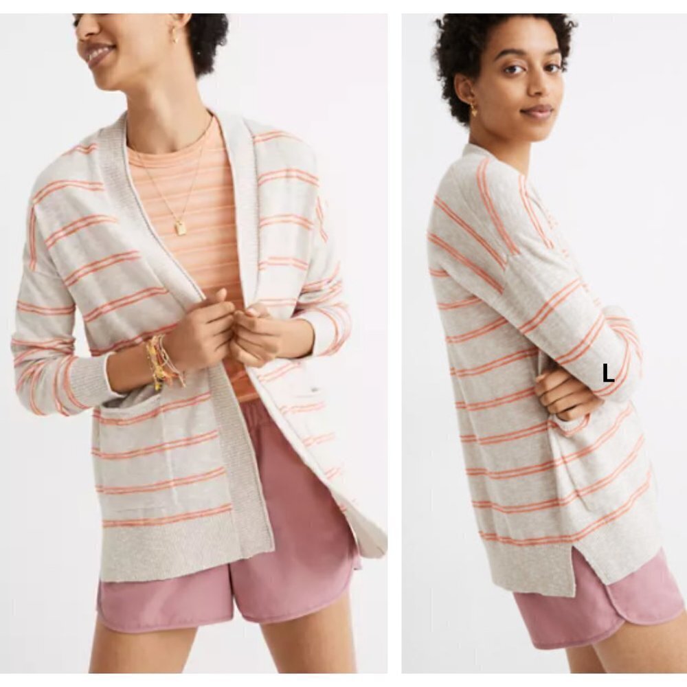 MADEWELL Bradley Cardigan Sweater Stripes Pocket Grandpa Sweater NWT S